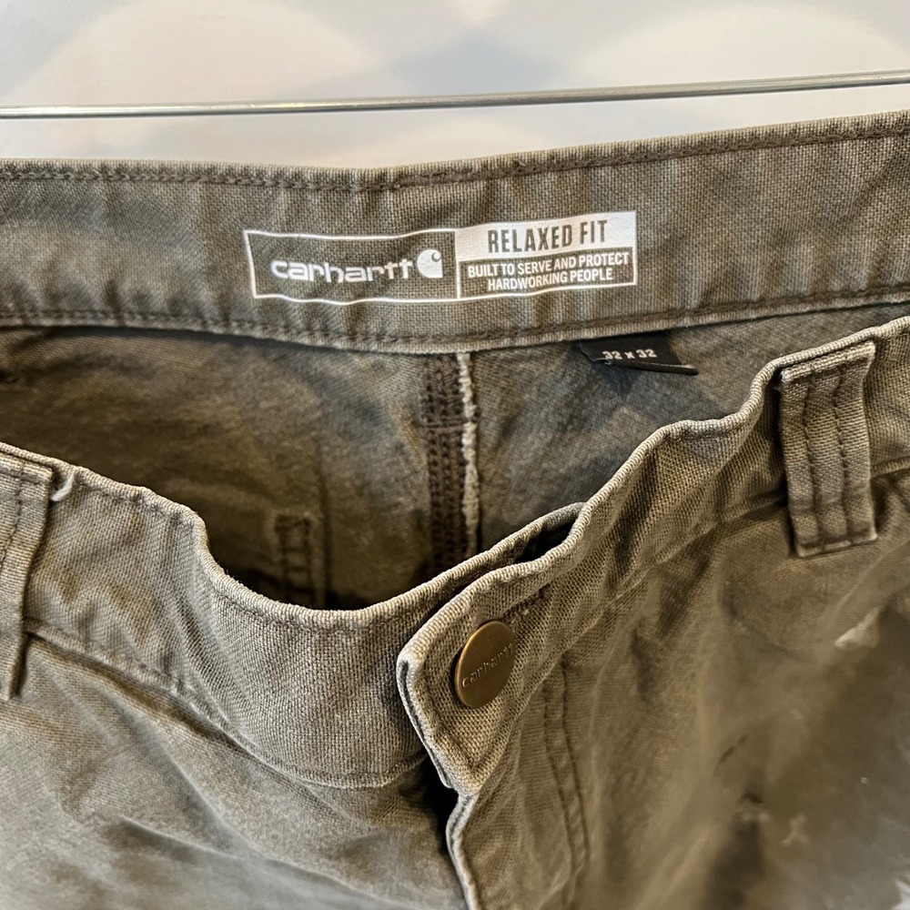 Carhartt Relaxed Fit Carpenter Pants Olive Green Distressed Workwear 32x32 Mens - Picture 5 of 9